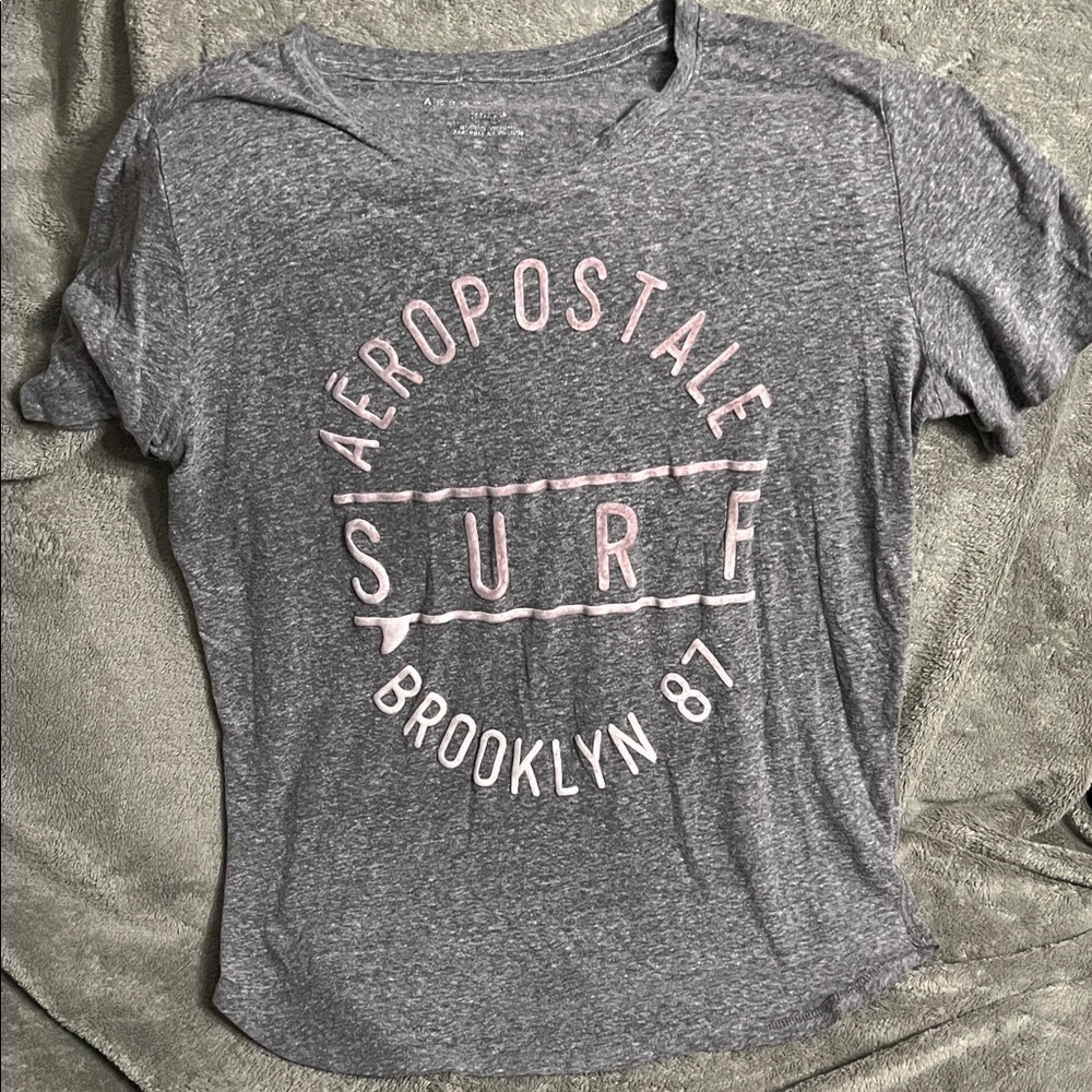 Aeropostale Heather Gray Surf Graphic Tee